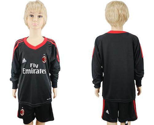 AC Milan Blank Black Goalkeeper Long Sleeves Kid Soccer Club Jersey
